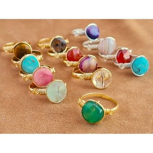 Colorful Gold and Silver Plated Wire Wrap <b>Rings</b> with Natural Stone Accents for Resale Fashion Jewelry - Product Image 3