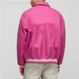 Venta al por mayor de alta calidad 100% poliéster hombres Varsity chaqueta color sólido de gran tamaño caída del hombro completo botón Arriba hombre Varsity - Product Image 3