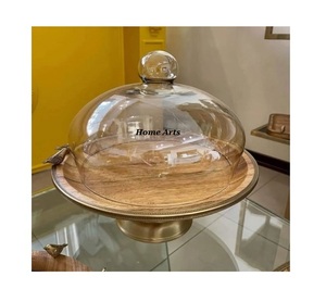 Wood And Metal Base <b>Cake</b> Stand With <b>Glass</b> <b>Dome</b> Top Quality Customized Size Sweet Dessert Stand With <b>Dome</b> In Bulk - Product Image 1