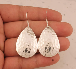 925 argent Sterling texturé martelé larme boucles d'oreilles pour les femmes à la main en argent poire forme boucles d'oreilles prix usine - Product Image 2