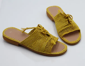 Sandales en raphia jaune, chaussures faites à la main, chaussures en raphia, sandales d'été, chaussures d'été pour femmes, chaussures de plage, sandales marocaines - Product Image 3
