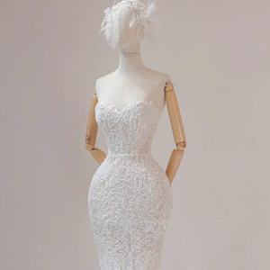 Fabrication OEM Robe de mariée Moderne style sirène Cristal Fleur faite main Dentelle Perlage Personnalisé Nouveau HVfashion 02 Dentelle Taille Empire - Product Image 2