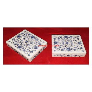 Caja de almacenamiento de joyería con diseño de Incrustaciones de nácar azul de mármol hecho a mano único y atractivo para regalo de boda - Product Image 1