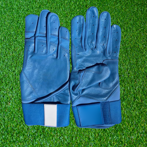 Custom <b>Logo</b> Blue Wide Cuff Leather Baseball Batting Gloves Low Price Hand Protection Baseball Softball Batting Gears - Product Image 1
