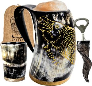 High Quality Viking Shining Buffalo Horn <b>Mug</b> Classic Style with Carved Handle for Wine Beer or Drinks - Product Image 2