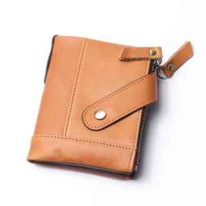 Cartera con cadena de piel auténtica Vintage para hombre al por mayor, Tarjetero con bloqueo RFID y botón de cremallera corto - Product Image 6