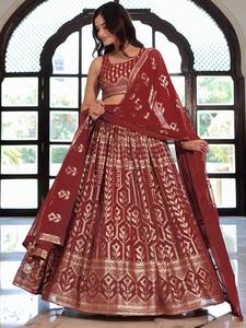 Lehenga (กึ่งเย็บ) ด้ายทำงาน georgette และเลื่อมงานปัก Flair 3.50 MTR ขนาดประมาณ - Product Image 3