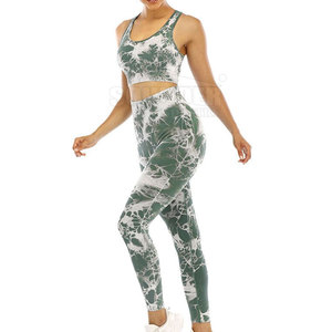 Juego de yoga para adultos de alta calidad para mujer superventas de 2 piezas con cintura elástica y patrón sólido, disponible al por mayor - Product Image 1