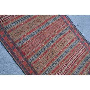 Classic <b>Red</b> Blue Kilim Wool Rug 3.8 X 6.6 ft Large Area Turkish Rectangle Hallway Pattern 10mm Thickness <b>Latex</b> Backing Room Rug - Product Image 5