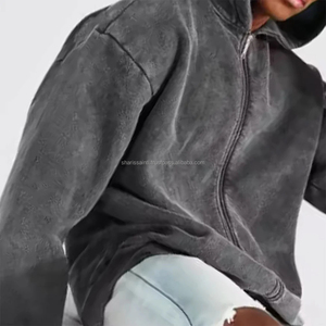 Fabricant OEM, sweats à capuche personnalisés, vêtements pour hommes, sweat à capuche en coton épais surdimensionné délavé au soleil, sweats à capuche zippés vintage vierges délavés à l'acide - Product Image 4
