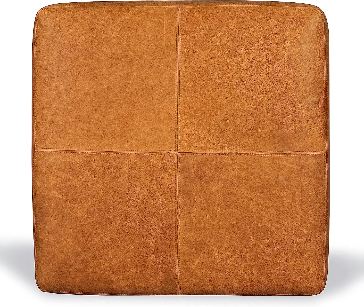 Pouf Sequoia en cuir tanné italien pur-aniline pleine fleur en Cognac Tan