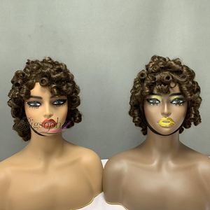 Premium SDD 12 Inch Fringe Spring Curl Non Lace <b>Wig</b>, Human Hair Bob <b>Wig</b>, Natural Full Volume & Comfortable Wear - Product Image 2