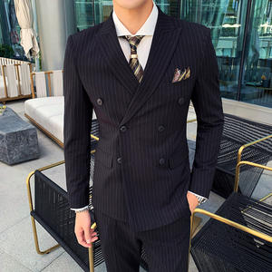 Completo Blazer da ballo blu da uomo 3 pezzi formale doppiopetto giacca classica impermeabile traspirante taglie forti da sposo per - Product Image 3