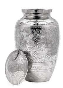 26cm Silver Engraved Aluminium Cremation Urn Elegant Metal <b>Vase</b> Burial High Large Tabletop <b>Memorial</b> Container with Velvet Bag - Product Image 2