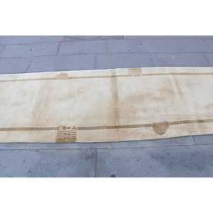 พรมตุรกีวินเทจขนาด 2.7x8.1 ฟุต, พรมปูพื้น, พรมขนสัตว์สีเบจน้ำตาลออมเบร - Product Image 4