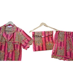 Ensemble de pyjama court d'été en coton indien pour femmes et filles Vêtements de fête de mariée romantiques Respirant Short en coton doux à séchage rapide - Product Image 4