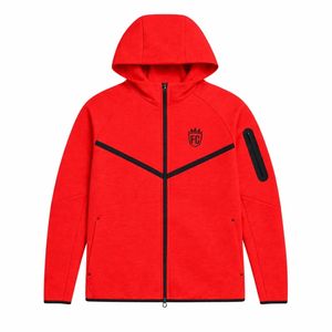 Ensemble de survêtement pour homme, veste à capuche zippée et pantalon de jogging en polaire technique, rouge, vêtements de sport pour l'entraînement - Product Image 3