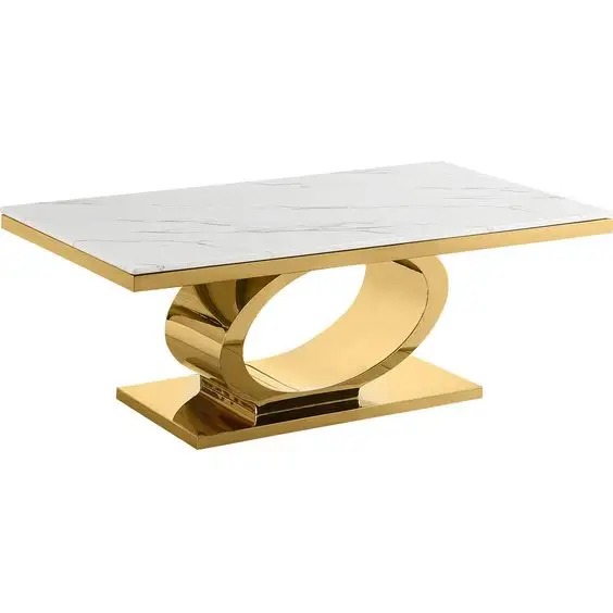 Золотой и белый центральный стол с каменным верхом