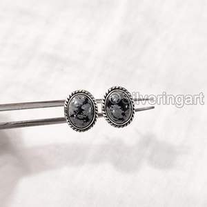 ต่างหูแบบติดหูสำหรับผู้หญิง ทำจากหินออบซิเดียนธรรมชาติ รูปทรงเกล็ดหิมะ ของขวัญคริสต์มาส เครื่องประดับทำมือ เงินแท้ 925 - Product Image 6