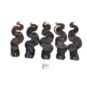 Extensiones de cabello humano alineado con cutícula de trama doble máquina virgen cruda ondulada de cuerpo indio de Color negro Natural sin procesar - Product Image 1