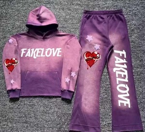 Logotipo personalizado de fábrica con estampado Sun Faded French Terry Pure Cotton Heavyweight Fleece Hombres Chándales Street Style Pantalones acampanados - Product Image 1