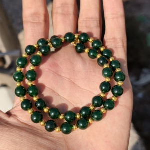 Collier statement en jade vert naturel et argent sterling, perles lisses de 8 mm, bijoux de mariage - Product Image 1