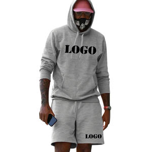 Sudaderas con capucha de gran tamaño de manga larga sólidas y multicolores personalizadas para hombre, conjunto de pantalones cortos, deportes deportivos informales para exteriores - Product Image 3