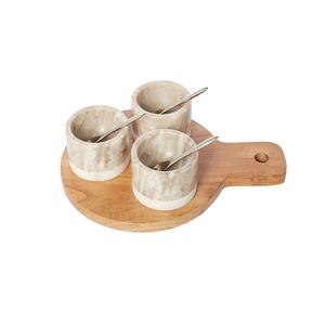 Ensemble de condiments en marbre blanc avec base en bois de qualité supérieure, pots à épices de taille et de forme personnalisées, lot de 3 - Product Image 2