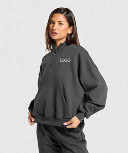 Quarter Zip sudadera toalla francés Terry 100% algodón suave de gran tamaño pulóver con logotipo personalizado Streetwear Top para mujer - Product Image 3