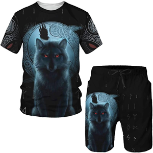 Summer 3D Wolf Printed Men's T-Shirt/Suit Hip Hop O-Neck Short Sleeve Tees & Shorts Two Piece Set Cool Animal Sportswear Tracksuit - Product Image 3