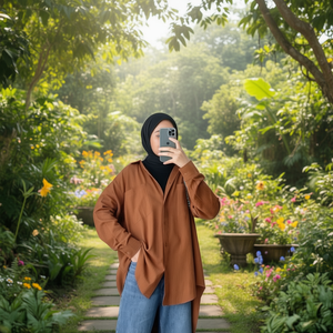 เสื้อเชิ้ตโอเวอร์ไซส์ผ้าถักเนื้อนุ่มสำหรับผู้หญิง แขนยาว ติดกระดุม ทรงหลวม สีพื้น ผ้าฝ้าย/ใยไผ่ สไตล์ลำลอง - Product Image 3