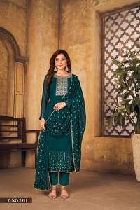 Travail de broderie lourde de style pakistanais Salwar Kameez Nazneen Dupatta High Faux Georgette Wedding Festive Wear Parties - Product Image 5