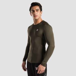 GA Slim Fit Long Sleeves Compression <b>Top</b> Olive Knitted Fabric - Product Image 3