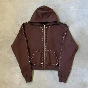 เสื้อมีฮู้ดแบบซิปติดด้วยพลอยเทียมสุดหรูเสื้อผ้าแนวสตรีทไซส์ใหญ่พิเศษสำหรับผู้ชายผ้าฟลีซที่มีน้ำหนัก - Product Image 5