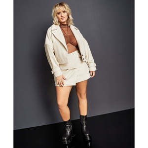 Royalty Maluma Women's Reversible <b>Herringbone</b> Moto <b>Jacket</b> Cowhide Leather Stand Collar Fringed Appliques Autumn Macys Collection - Product Image 1