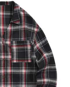 Camisa de franela a cuadros negra y roja para hombre, de algodón y poliéster, manga larga, con botones al frente, informal, extragrande, para venta al por mayor - Product Image 2