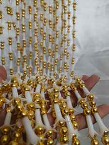 Wedding Stage Backdrop Tuberose Flower and Golden <b>Beads</b> Curtain Nikah Bride Partition Haldi Mehendi Backdrops - Product Image 4