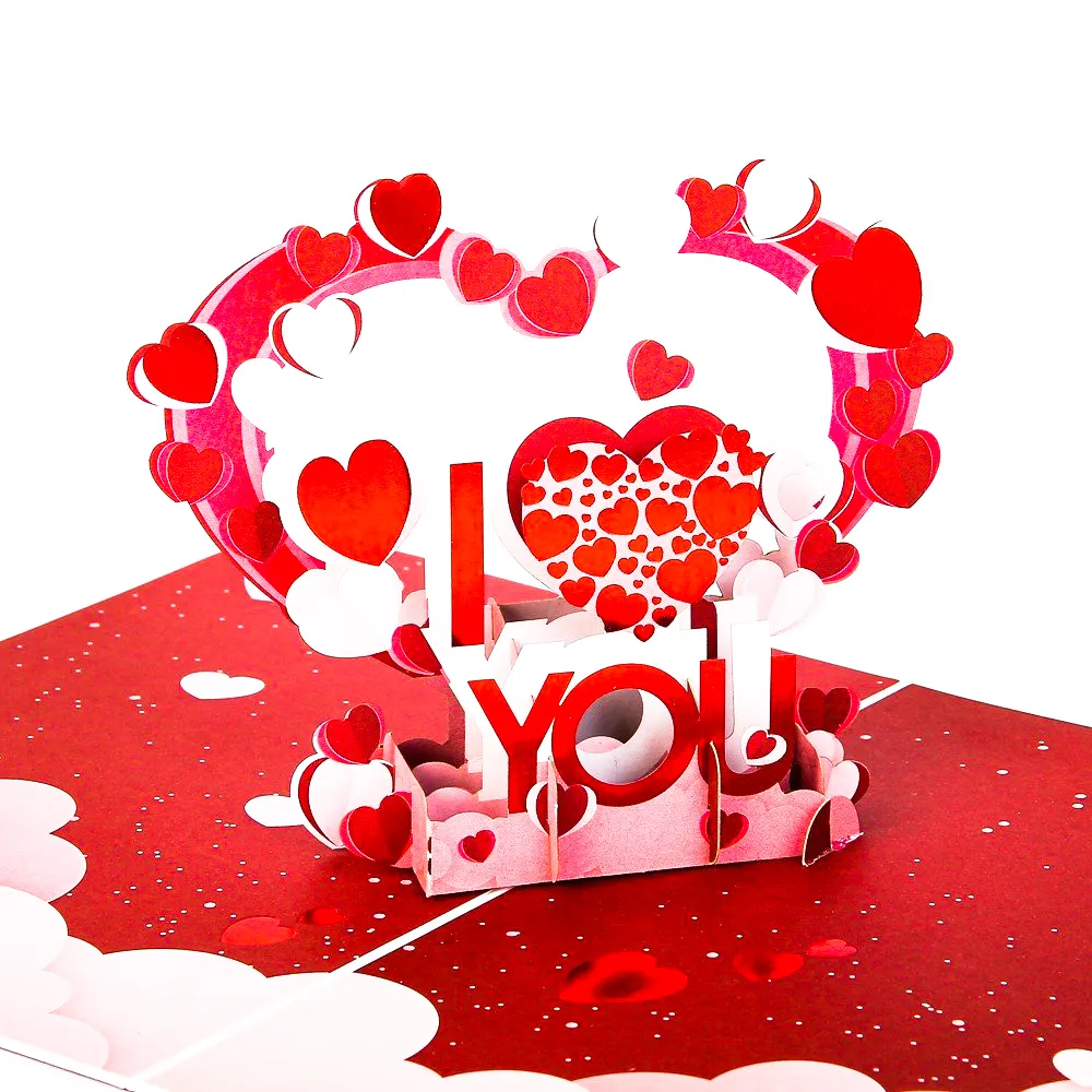 Cartão pop-up de alta qualidade I Love You 3D Criativo 3D Cartão de presente para o Dia dos Namorados Faça uma lembrança presente Fabricante feito em