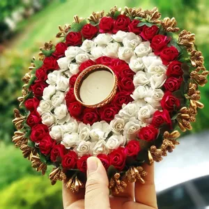 Artificial Rangoli Floral Tealight Holder Valentine Gift Handmade Diyas Birthday Wedding Gift Diwali Flower Candle Tealight