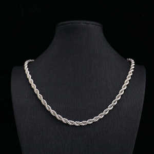 White Gold Plated Sterling <b>Silver</b> <b>Rope</b> Link <b>Chain</b> Necklace for Men's Hip Hop Style with Diamond Accents - Product Image 3