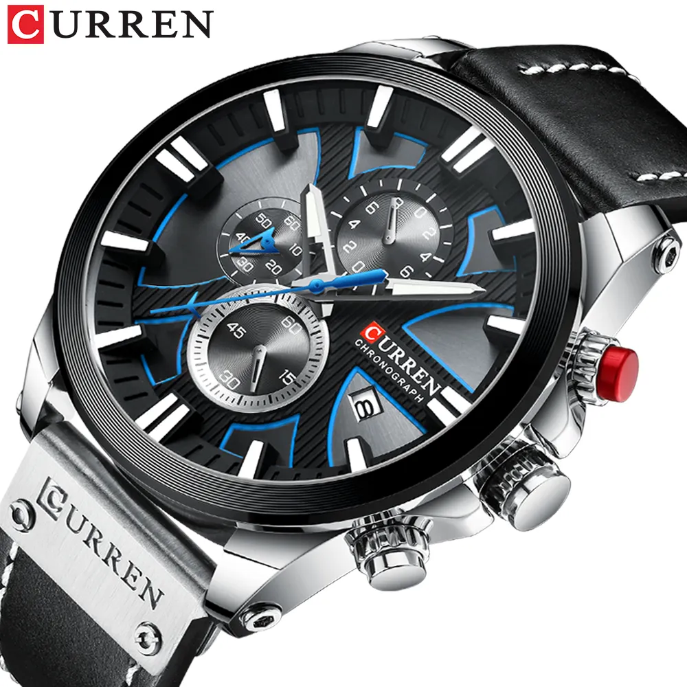 CURREN-reloj deportivo para hombre, cronógrafo de cuarzo, de pulsera, de cuero, Masculino, regalo de moda, 8346