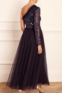 Maternidad de un hombro A-Line bordado Maxi vestido de gasa reuniones casuales fiestas de graduación cócteles estilo Simple Natural - Product Image 6