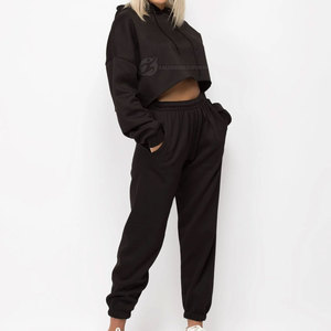 Ensemble de survêtements décontractés pour femmes, imprimé uni, 100% coton, à capuche, coupe courte, écologique, respirant, 2 pièces, séchage rapide, manches longues - Product Image 4