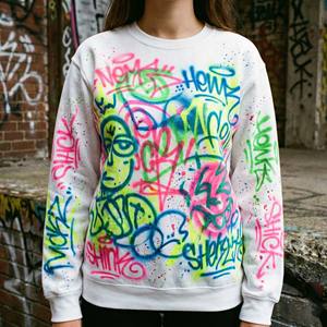 Sweat-shirt à col rond en coton lourd personnalisé pour femmes, imprimé graffiti airbrush, style urbain néon, streetwear vintage Y2K, hiver automne - Product Image 5