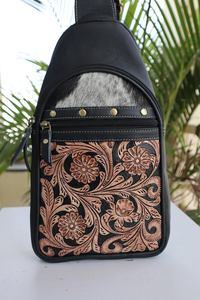 Western Cowhide Hair on Handmade Tooled Women Leather <b>Bag</b> Vintage Style Women Fanny Pack Crossbody Versatile <b>Waist</b> <b>Bag</b> - Product Image 2