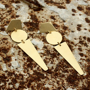 Simple Design 18k <b>Gold</b> - Plated Brass Unique Style With Geometric Pattern Drop And Dangle <b>Earring</b> Fashion Jewelry For Women - Product Image 2