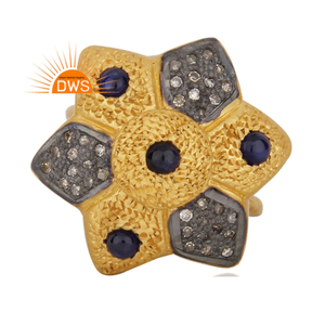 Anillo apilable de piedras preciosas de zafiro azul y diamante natural chapado en oro de plata esterlina superventas Fabricación de joyería fina Demi - Product Image 1