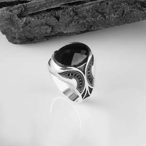 Wholesale Azuris VALKH1204 925 Sterling Silver Ottoman Style Men's <b>Ring</b> with Natural Stone Agate Handmade in <b>Turkey</b> - Product Image 1