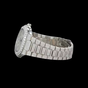 Montre-bracelet de luxe Iced Out Hip Hop Party Wear pour hommes ton blanc exclusif entièrement moissanite rond taille brillant diamant - Product Image 2