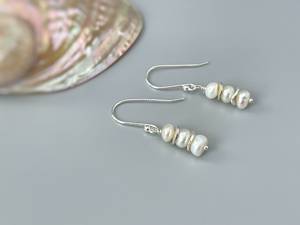 Rose Gold Plated 14k Gold Sterling <b>Silver</b> Freshwater Pearl Gemstone Round <b>Dangle</b> <b>Earrings</b> for Bridesmaids Handmade Gift for Wife - Product Image 3